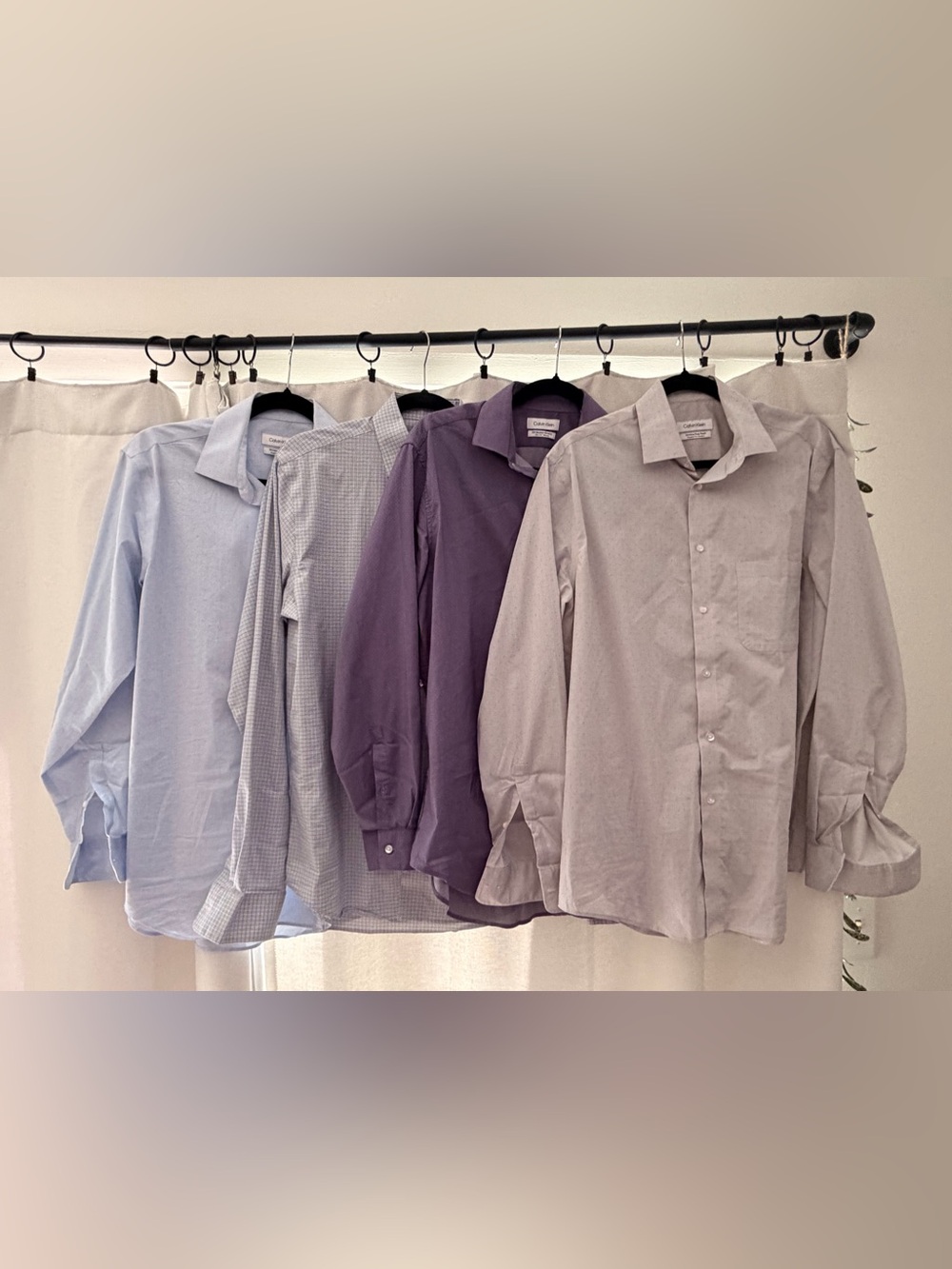 BUNDLE 4 Calvin Klein Men's Purple and Light Gray Dress Shirts Set